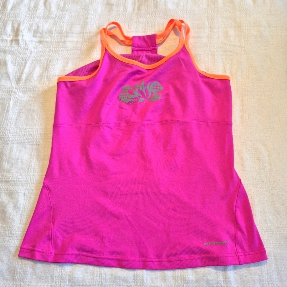Nishiki women's size Large tank top with shelf bra pink with neon orange trim